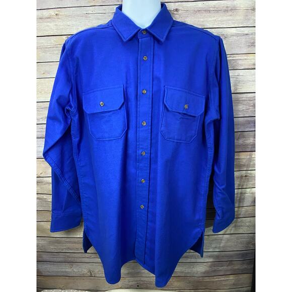 Vintage Lands End Thick Cotton Work Button Down Blue Shirt Long Men's XL USA - Picture 1 of 8